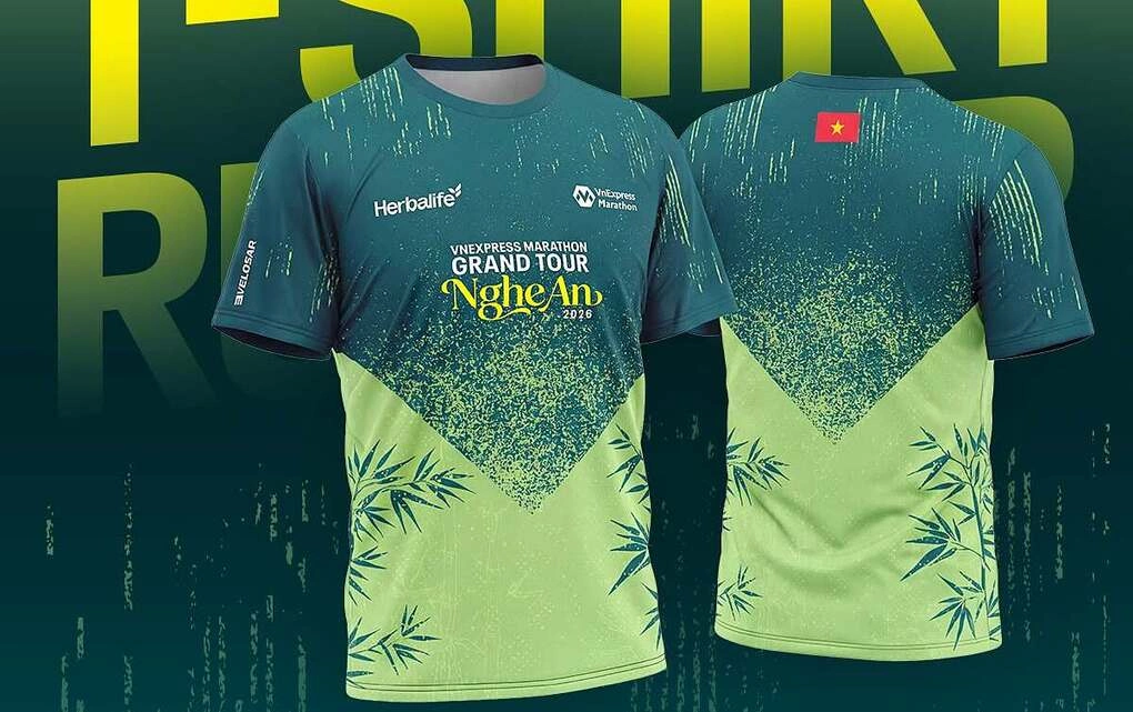 Áo đấu VnExpress Marathon Grand Tour Nghệ An 2026 mang đậm dấu ấn xứ Nghệ