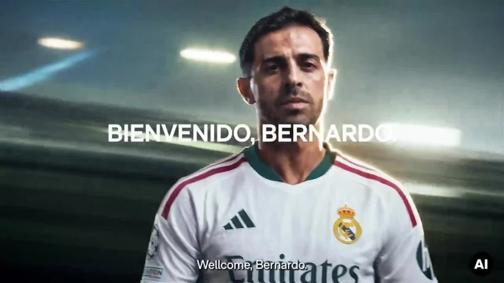 Real Madrid dùng video AI độc đáo để giới thiệu Bernardo Silva