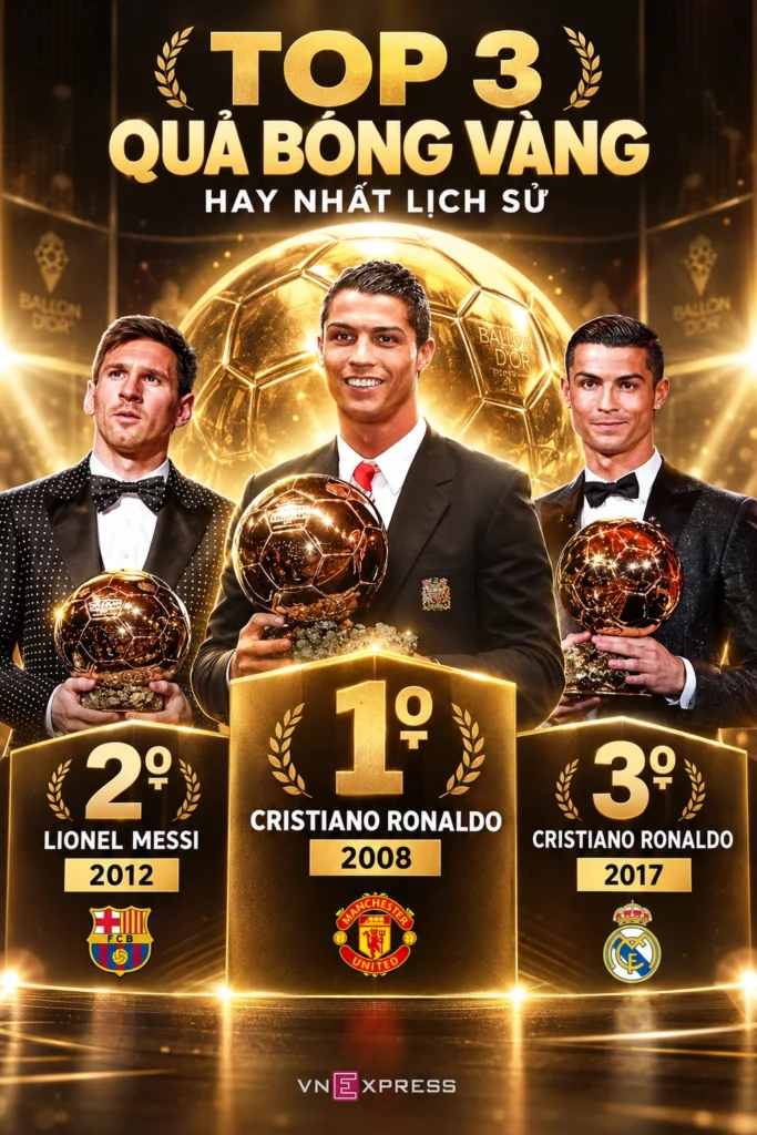Cristiano Ronaldo năm 2008 được bình chọn là Quả Bóng Vàng hay nhất lịch sử