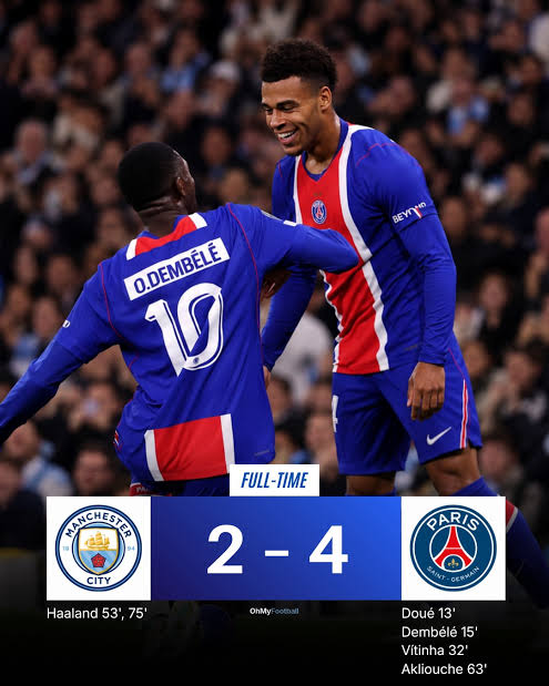 Man City 2-4 PSG: Haaland lập cú đúp, Man City thảm bại tại Champions League 2026