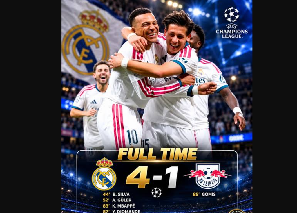 Real Madrid 4-1 Leipzig – Mbappé tỏa sáng, Real khẳng định sức mạnh tại Champions League